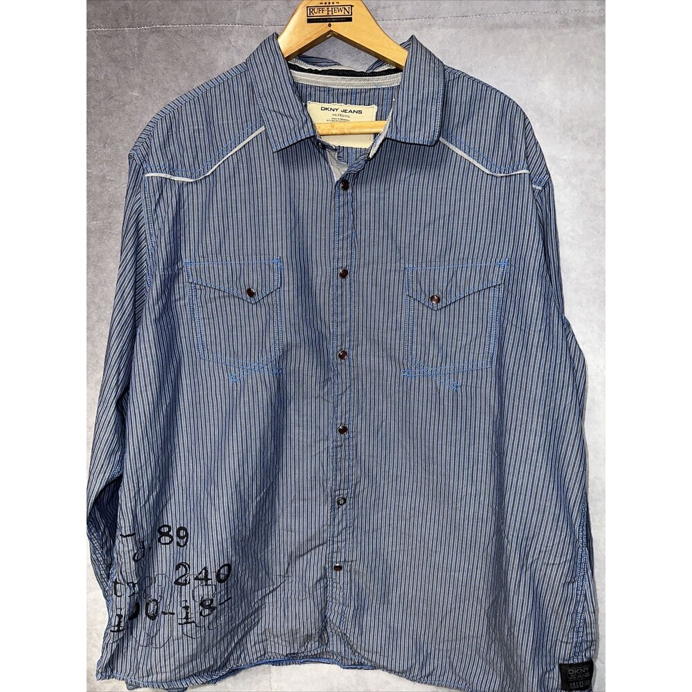 DKNY Long Sleeve Striped Pearl Snap Shirt Men’s XXL